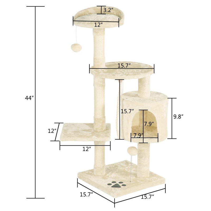 44 inchesMulti-Level Cat Tree Tower Condo Cat Activity Center (Free Gifts)