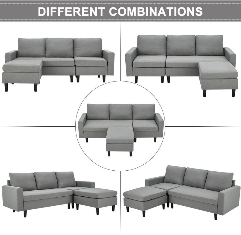 Esright Enlarged Convertible Sectional Sofa Couch, 3-seat Sofa Couch with Ottoman, L-Shaped Sofa in Modern Linen Fabric, Gray