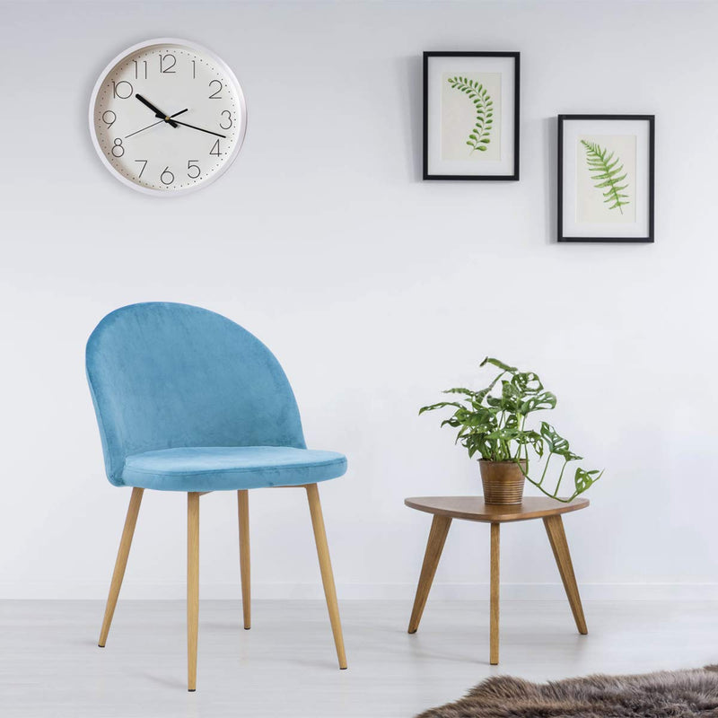 Accent Dining Chairs Upholstered Velvet with Wood Legs Set of 2 Blue