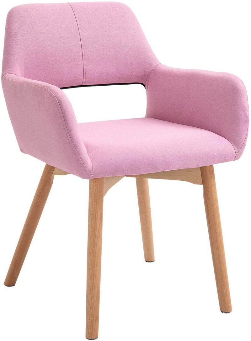 Modern Living Dining Room Accent Arm Chairs, Fabric Mid-Century Upholstered Seat with Solid Wood Legs, Pink