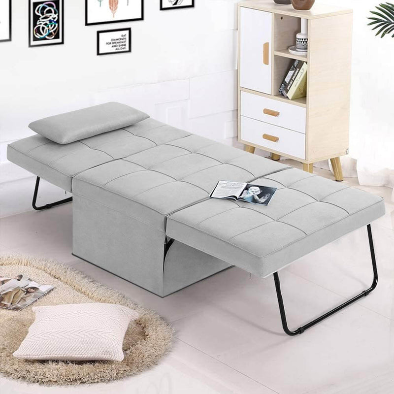 Folding Ottoman Sleeper Guest Bed, 4 in 1 Multi-Function Adjustable Guest Sofa Chair Sofa Bed with Pillow, Light Gray