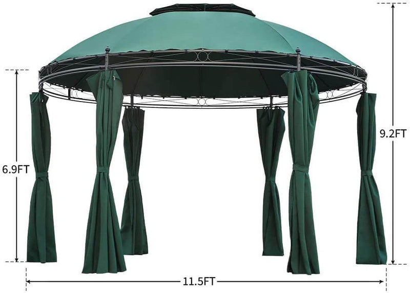 11.5ft Outdoor Patio Gazebo, Steel Frame Round Softtop Gazebo Canopy Anti-UV Dome with Ground Stake & Removable Curtains, Green