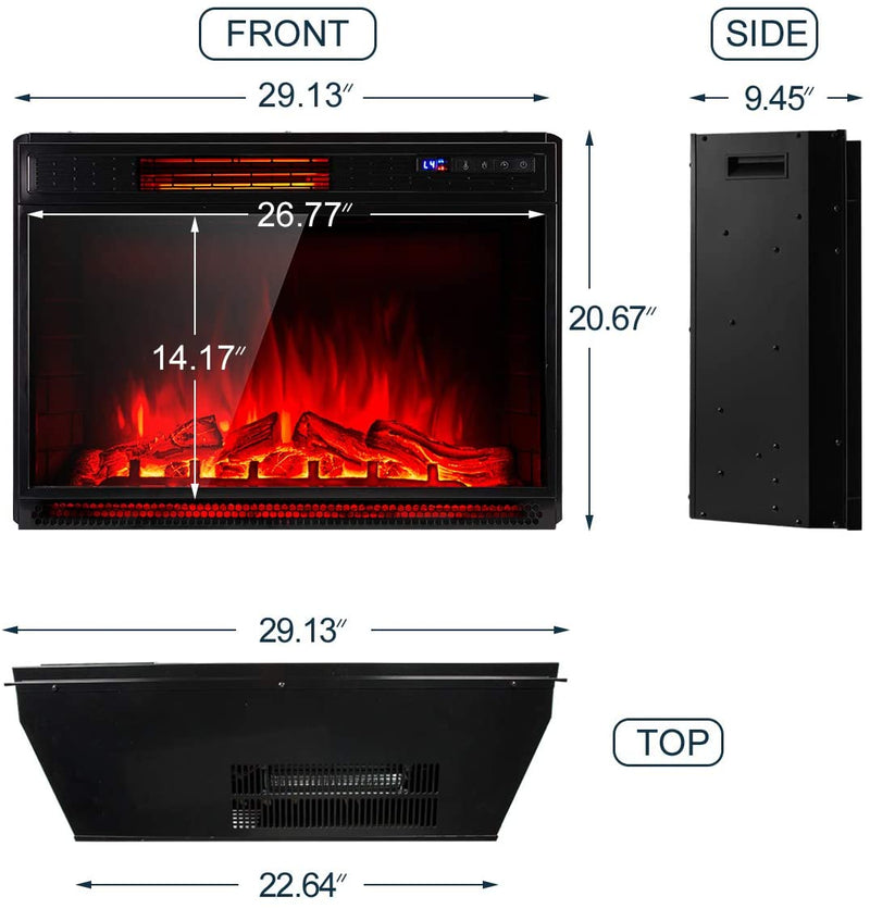 29 Inch Electric Fireplace Insert, Recessed Mounted & Freestanding Electric Fireplace Heater with Remote Control