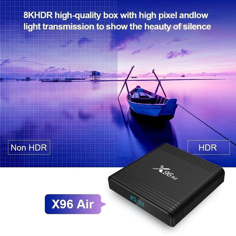Android 9.0 X96 Air Smart TV Box, 4K Resolution 4GB RAM 64GB ROM, S905X3 Chip Quad Core 64-bit, 2.4Ghz+5Ghz WiFi HDMI2.0 USB3.0 Support TF Card