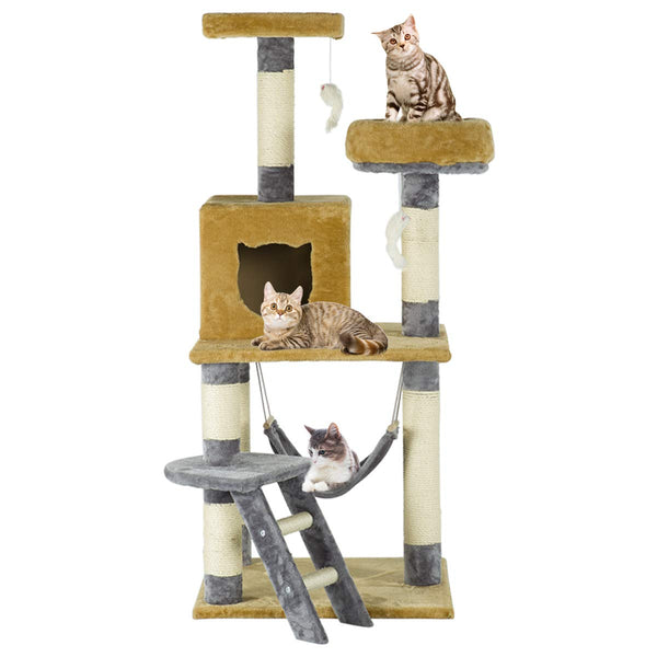 57 inches Multi-Level Cat Tree Stand House Furniture Kittens Activity Tower (Free Gifts)