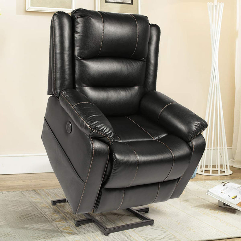 Power Lift Chair Faux Leather Electric Recliner for Elderly, Heated Vibration Massage Sofa with Side Pockets, USB Charge Port & Remote Control, Black