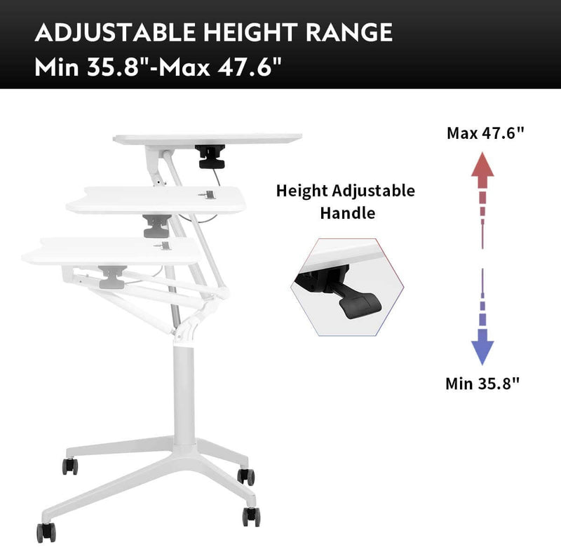 Adjustable Height Laptop Desk Multifunctional Mobile Podium, Sturdy and Ergonomic, White