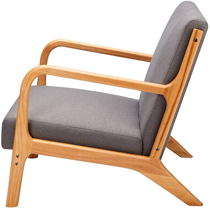 Mid Century Accent Chair Wood Frame Madison Charcoal Lounge Chair Fabric Club Chair Grey