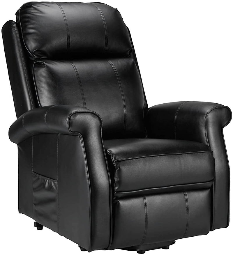 Electric Power Lift Recliner Chair, Faux Leather Electric Recliner for Elderly with Heated Vibration Massage, Side Pocket & Remote Control, Black