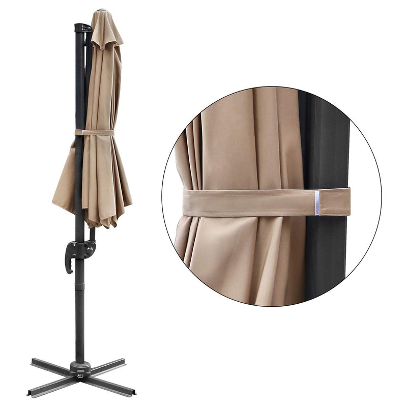 Patio 10 FT Cantilever Offset Umbrella Outdoor Hanging Umbrella 360° Rotation with Cross Base, Beige