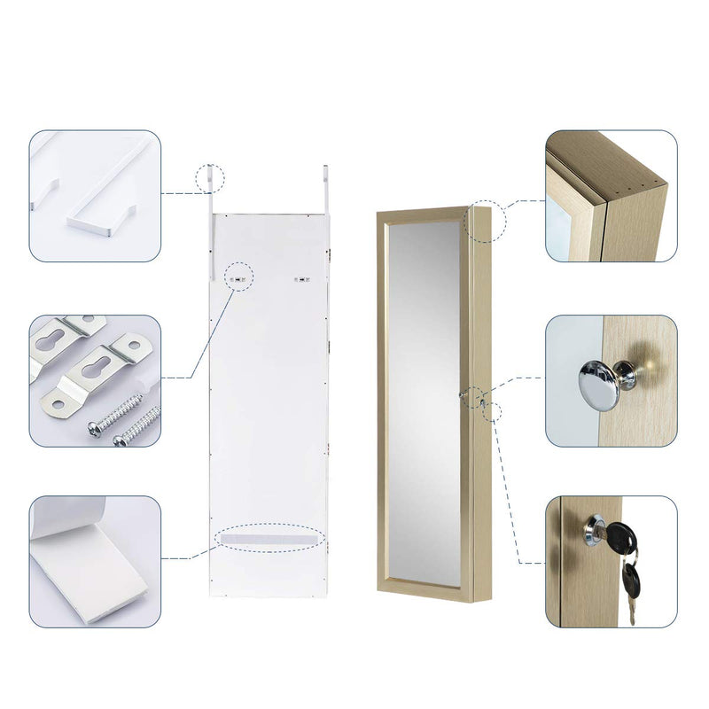 Champagne Gold Coated Jewelry Organizer Jewelry Cabinet with Full Length Mirror