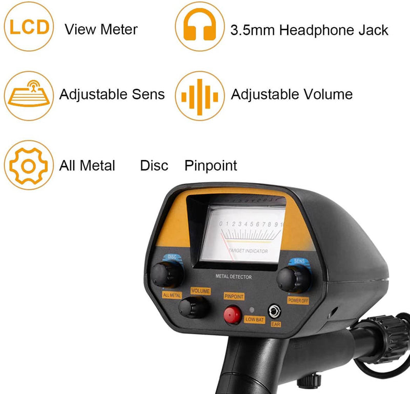 Metal Detector with LCD Display, Accurate Gold Detector with Waterproof Sensitive Search Coil, P/P & Disc Modes, Adjustable Height for Adults & Kids
