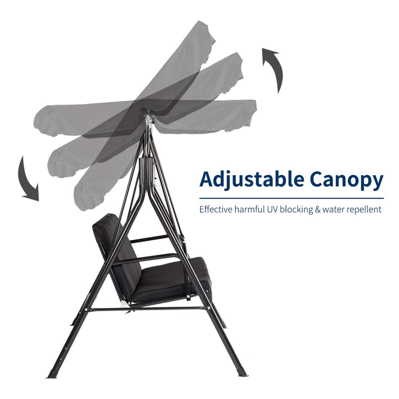 Patio Swing Chair Outdoor Porch Swings with 3 Removable Cushion Seats, Black