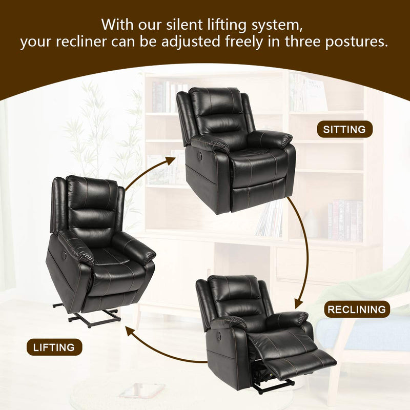 Power Lift Chair Faux Leather Electric Recliner for Elderly, Heated Vibration Massage Sofa with Side Pockets, USB Charge Port & Remote Control, Black