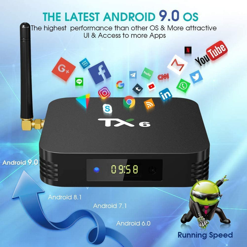 Upgrade TX6 Android 9.0 Smart TV Box H6 Quad Core USB 3.0 2.4G WiFi BT 4K HD H.265 Set Top Box 4K HD Network Smart Media Player