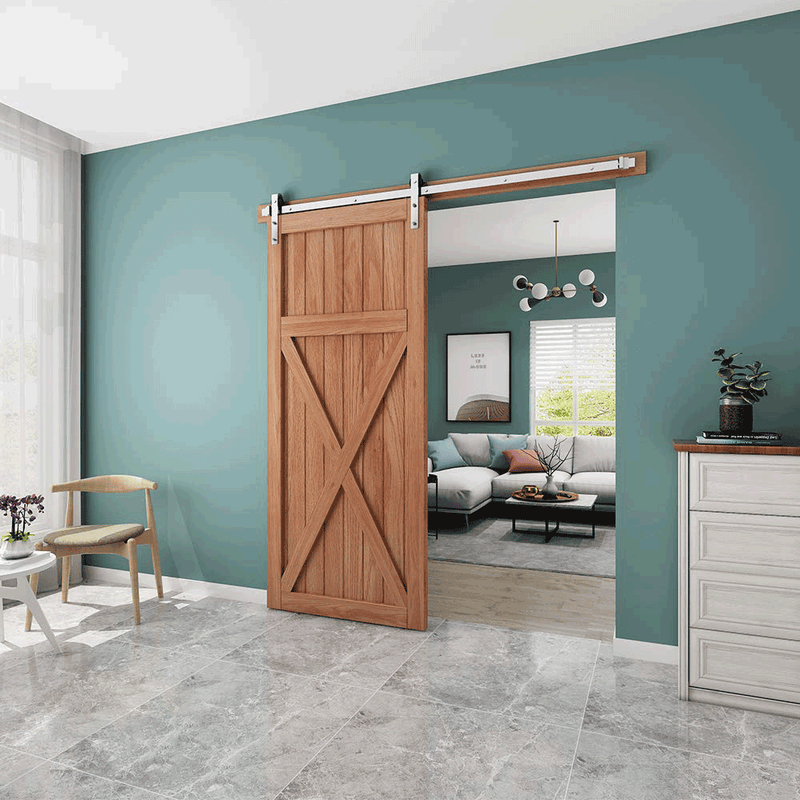 Brushed Nickle Sliding Barn Door Hardware Track Kit Ultra Hard Sturdy J Shape