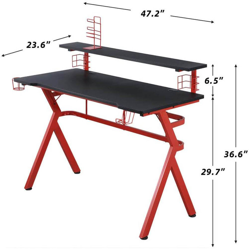 47 Inch Gaming Desk with Speaker Stand, Controller Stand, Headphone Hook & Storage Basket, Red