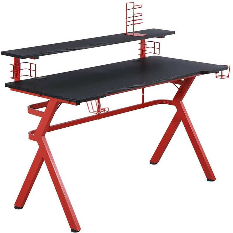 47 Inch Gaming Desk with Speaker Stand, Controller Stand, Headphone Hook & Storage Basket, Red