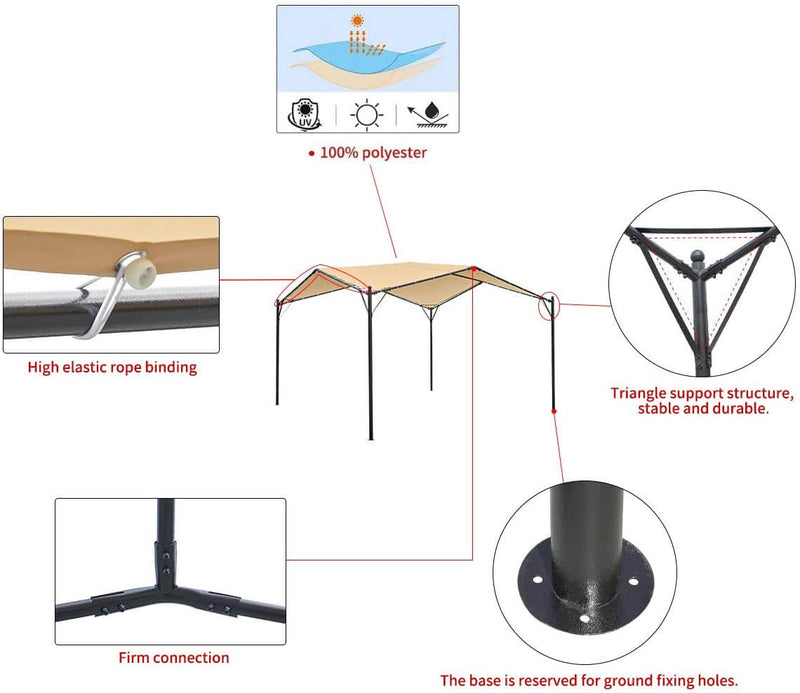 12 x 12ft Gazebo Canopy Weather-Resistant Softtop Gazebo Swan Shape Gazebo Canopy with Powder-Coated Frame, Beige