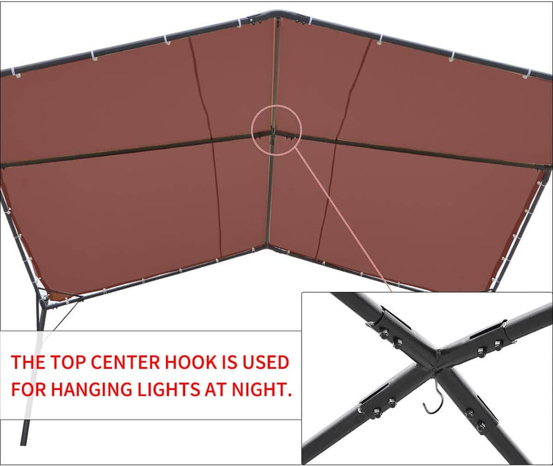 12 x 12ft Gazebo Canopy Weather-Resistant Softtop Gazebo, Swan Shape Canopy with Powder-Coated Frame, Coffee