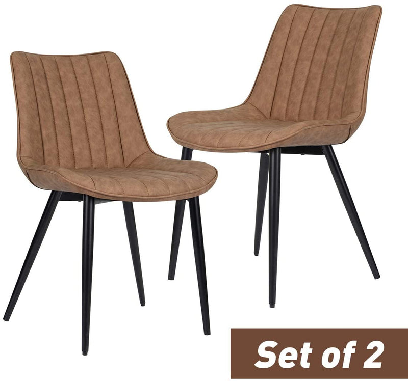 Faux Leather Dining Chairs Set of 2 Modern Leisure Upholstered Chair Brown