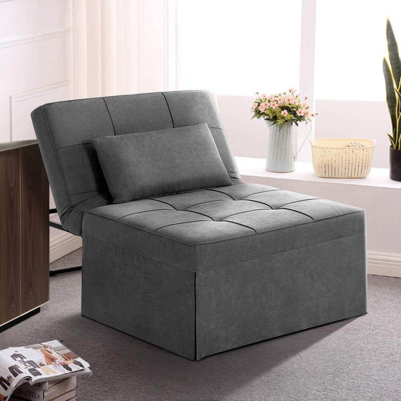 Folding Ottoman Sleeper Guest Bed, 4 in 1 Multi-Function Adjustable Guest Sofa Chair Sofa Bed with Pillow, Dark Gray