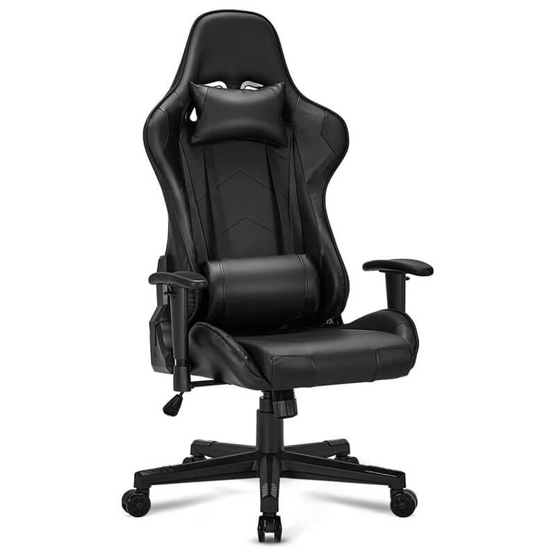 Gaming Chair Computer Game Chair Office Chair Ergonomic High Back PC Desk Chair Height Adjustment Swivel Rocker with Headrest and Lumbar Support Lumbar Pillow (Black)