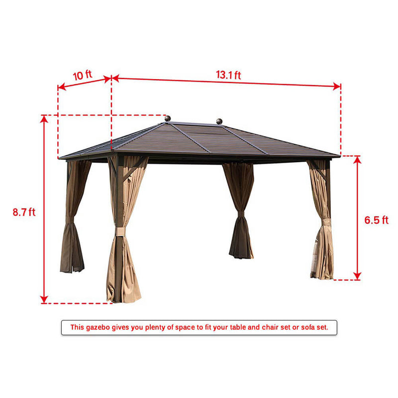 10 x 13ft Outdoor Galvanized Steel Hardtop Gazebo Canopy Aluminum Frame Pergolas with Netting Curtains