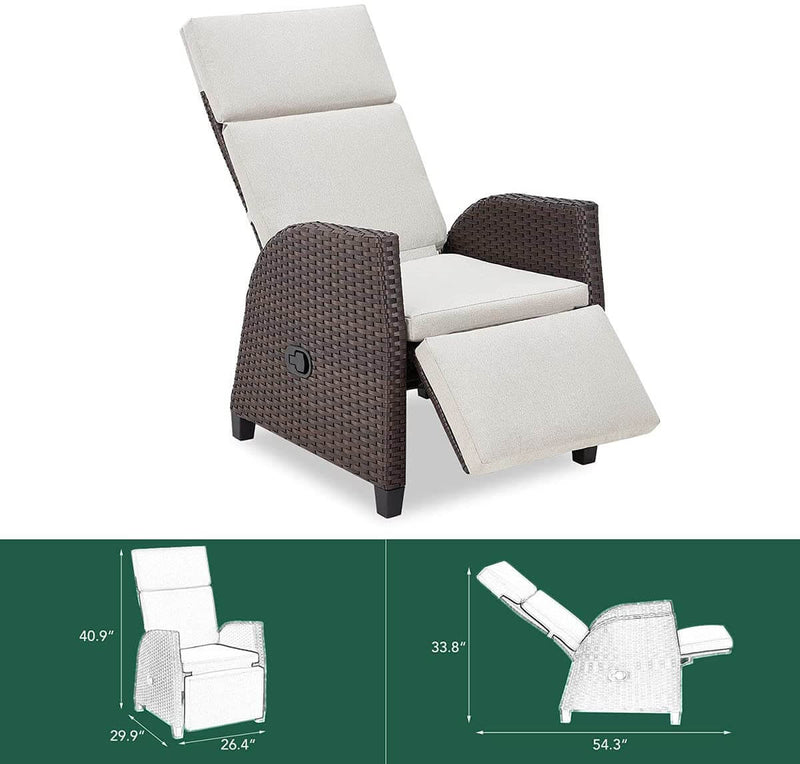 Outdoor Wicker Recliner Sofa Chair Adjustable Recliner Lounge with Thicken Cushion