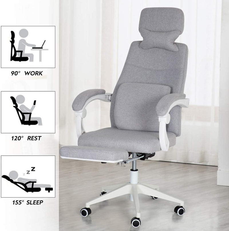 Ergonomic Office Chair, High Back Adjustable with Footrest and Headrest Desk Chairs with Flip Up Armrests and Lumbar Support, Gray