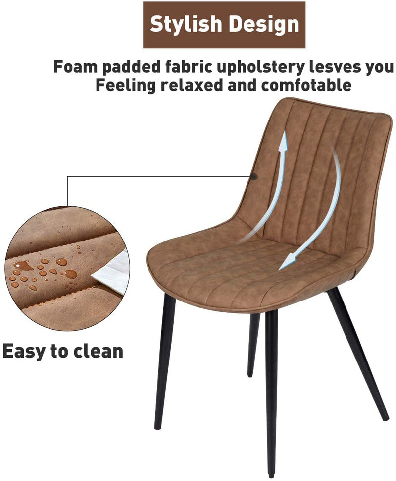 Faux Leather Dining Chairs Set of 2 Modern Leisure Upholstered Chair Brown