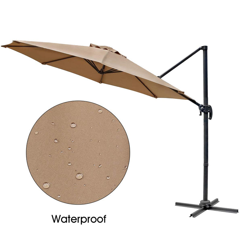 Patio 10 FT Cantilever Offset Umbrella Outdoor Hanging Umbrella 360° Rotation with Cross Base, Beige