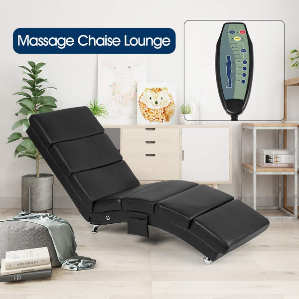 Massage Chaise Lounge Couch Black Modern Indoor with Vibration Heat Fuction