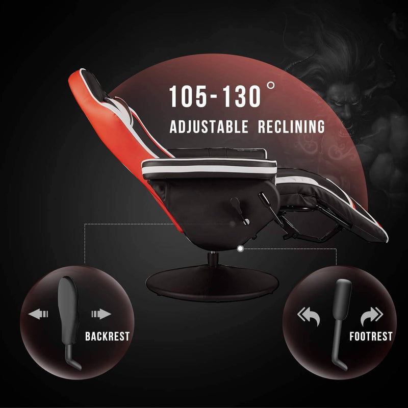 Gaming Chair Recliner Ergonomic Racing Chair with Vibration Massage Adjustable Backrest and Footrest, Swivel Faux Leather Office Chair, White