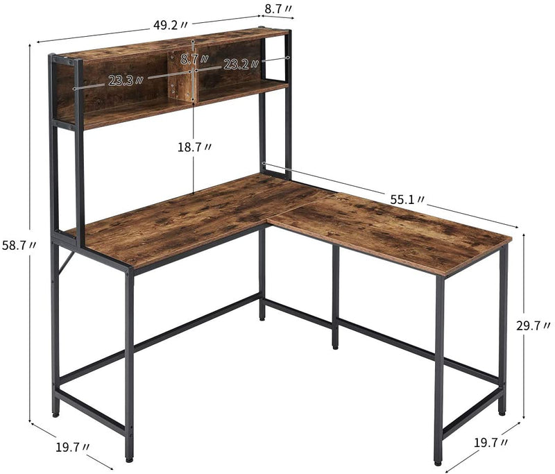 Computer Desk with Hutch Space-Saving Corner Desk with Storage Shelves 55 Inch L-Shaped