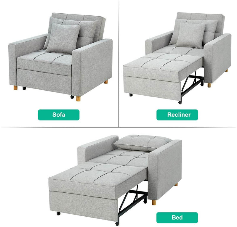 Sofa Bed 3-in-1 Convertible Chair Multi-Functional Adjustable Recliner, Sofa, Bed, Modern Linen Fabric, Light Gray