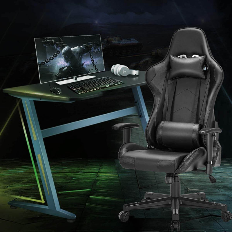 Gaming Chair Computer Game Chair Office Chair Ergonomic High Back PC Desk Chair Height Adjustment Swivel Rocker with Headrest and Lumbar Support Lumbar Pillow (Black)