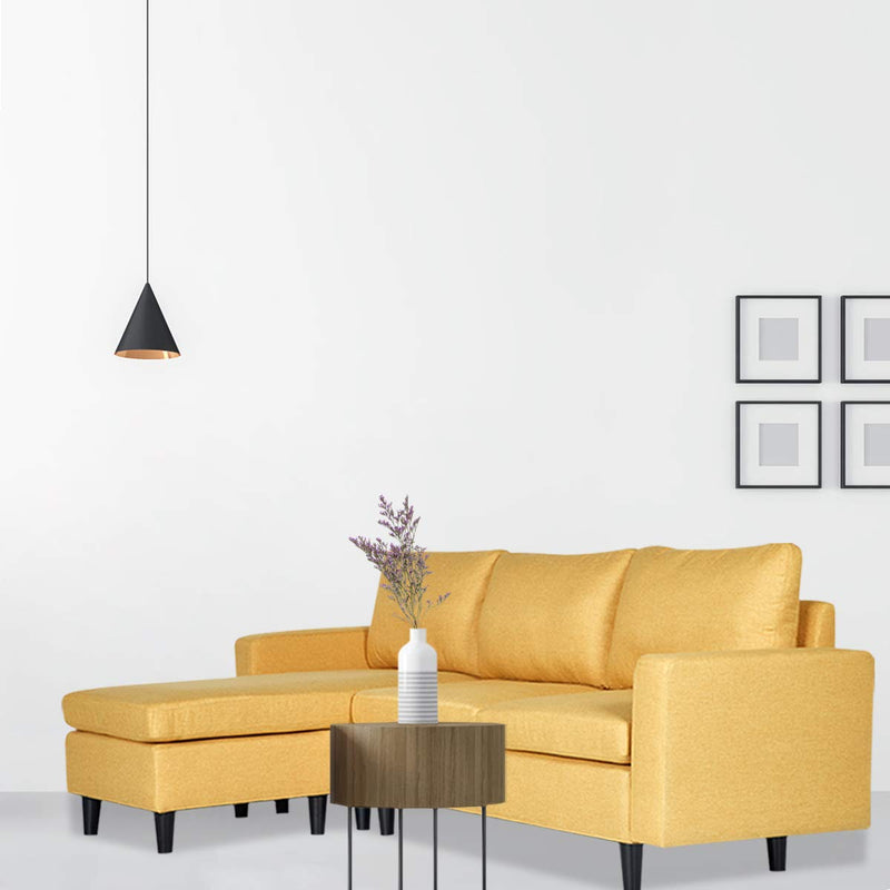 Convertible L-Shaped Sectional Sofa Couch with Modern Linen Fabric Yellow