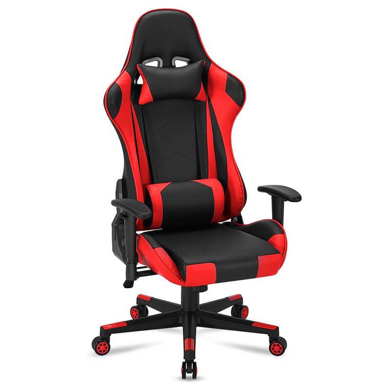 Gaming Chair Racing Office Chair, Ergonomic High Back Desk Chair Height Adjustment Swivel Rocker with Headrest and Lumbar Support Pillow (Red)