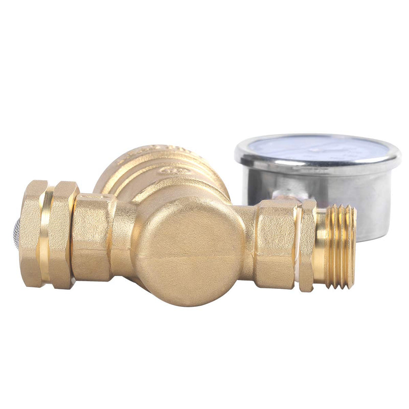 Water Pressure Regulator Brass Lead Free, NH Thread for RV, Adjustable Plumbing with Guage