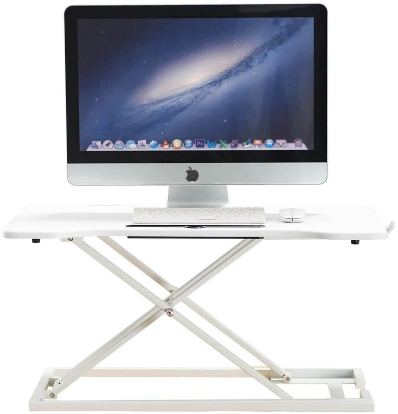 Height Adjustable Standing Desk Gas Spring Riser Desk Converter for Dual Monitor Sit to Stand in Seconds, White
