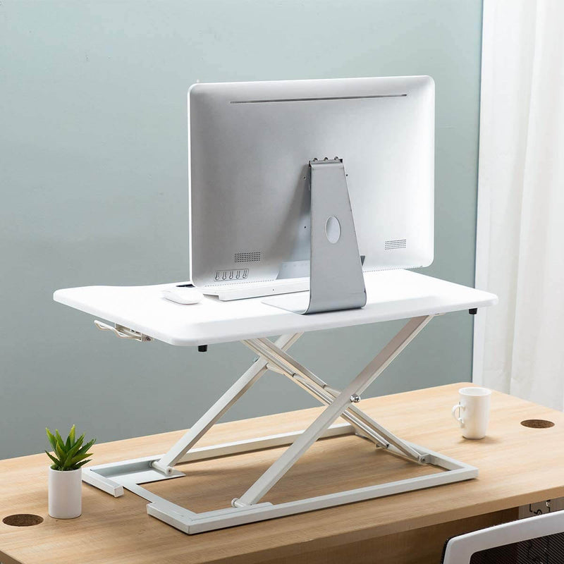 Height Adjustable Standing Desk Gas Spring Riser Desk Converter for Dual Monitor Sit to Stand in Seconds, White