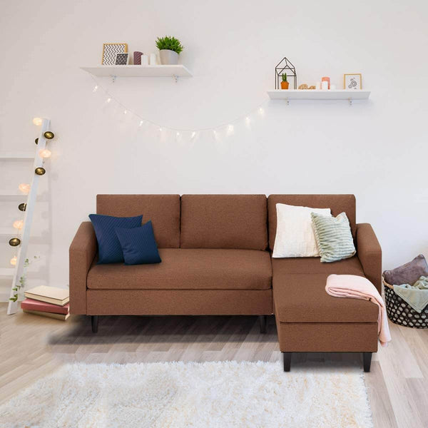 Small Sectional Sofa Couch Small 3 Piece Living Room Convertible Couch Linen Fabric L-Shape Couch with Chaise Lounge for Small Space Apartment, Brown