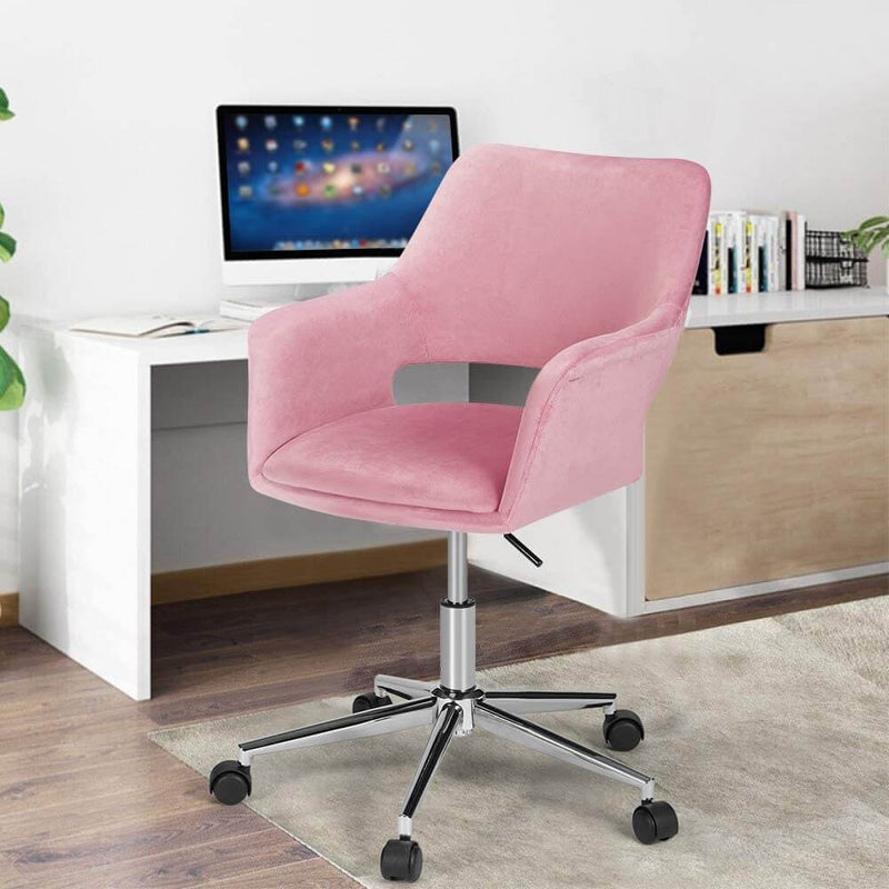 Homhum Desk Chair, Plush Velvet Office Chair for Home or Office, Modern, Comfortble, Nice Task Chair for Computer Desk (Polish Steel-Pink)