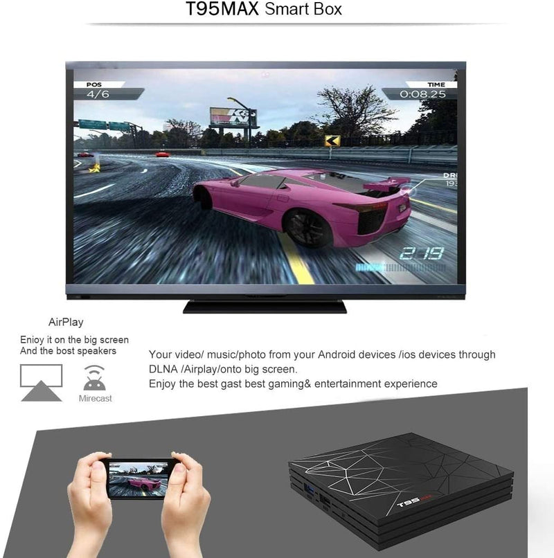 T95MAX Smart TV Box 4GB+32GB Android 9.0 Quad Core Tv Box USB WiFi 4K 3D Media Streamer
