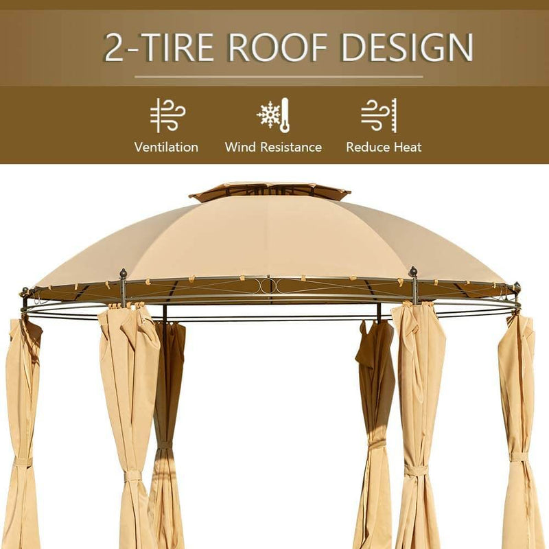 11.5ft Outdoor Patio Softtop Gazebo Steel Frame Round Gazebo Canopy Anti-UV Dome with Ground Stake & Removable Curtains, Beige