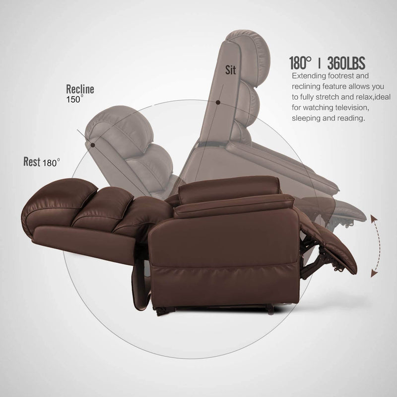 Dual Motor Electric Power Recliner Lift Chair, Linen Fabric Electric Recliner for Elderly, Heated Vibration Massage Sofa with Side Pockets & Remote Control, Red Brown