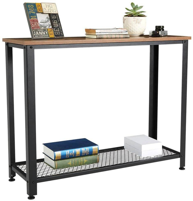 Industrial Console Table, 2 Layer Wooden Entryway Storage Table, Sofa Table with Metal Frame, for Living Room, Hallway