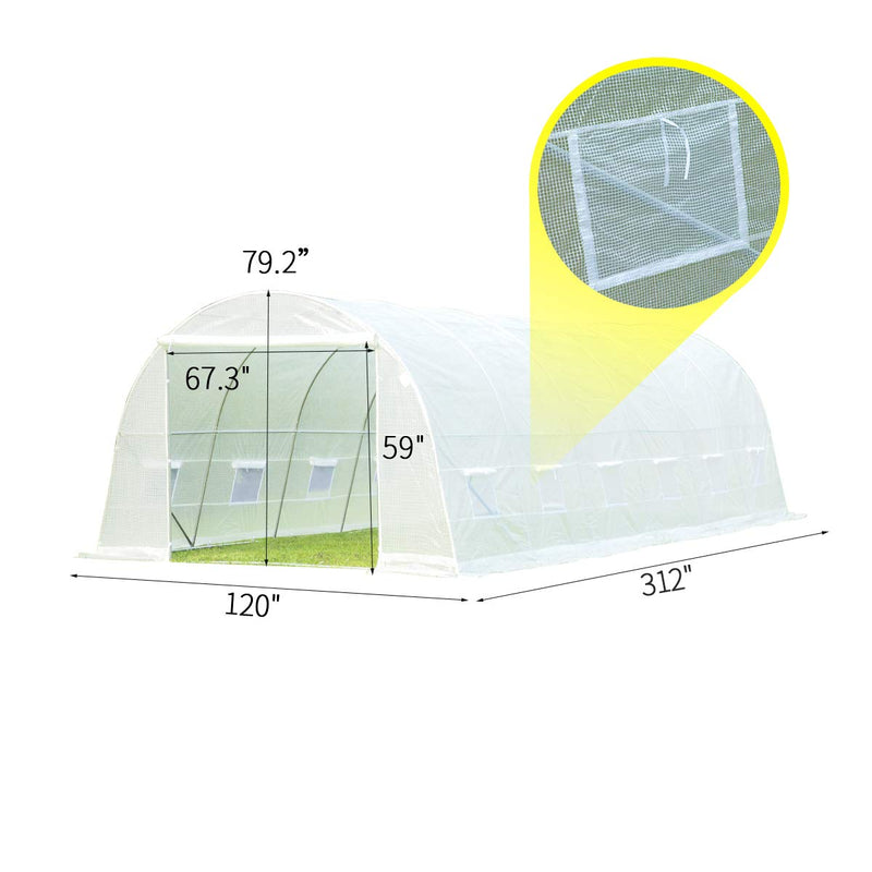 26' x 10' x 7' Large Tunnel Greenhouse, Walking in Hoop Greenhouse, Plant Hot House , White
