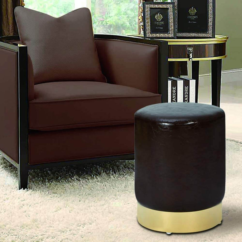 Round PU Leather Ottoman Foot Stool Footrest, Soft Compact Padded Stool, Living Room Bedroom Decorative Furniture, Brown